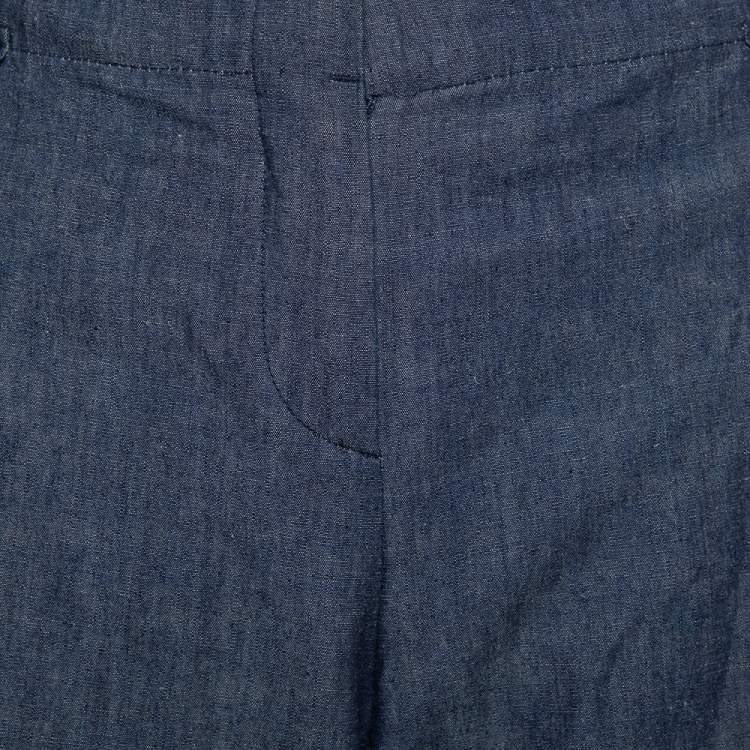 Pre Owned Etro Blue Linen Straight Leg Trousers L