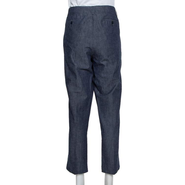 Pre Owned Etro Blue Linen Straight Leg Trousers L
