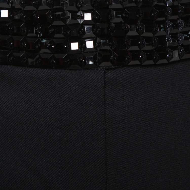 Pre Owned Etro Black Wool Embellished Waist Detail Trousers L