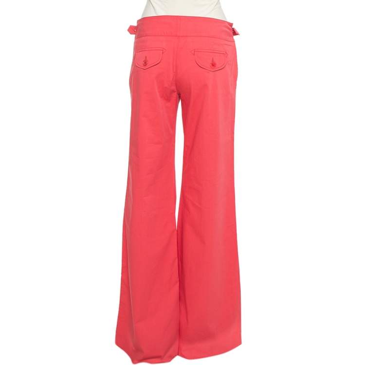 Pre Owned Etro Pink Cotton Belted Waist Detail Flared Trousers M