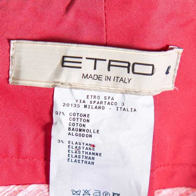 Pre Owned Etro Pink Cotton Belted Waist Detail Flared Trousers M