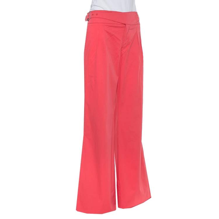 Pre Owned Etro Pink Cotton Belted Waist Detail Flared Trousers L