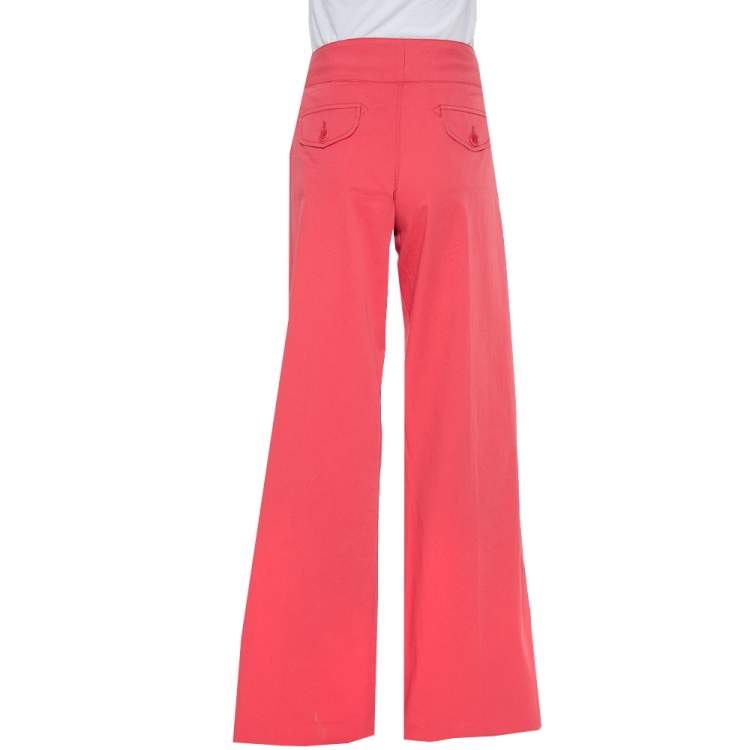 Pre Owned Etro Pink Cotton Belted Waist Detail Flared Trousers L