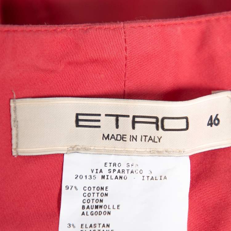 Pre Owned Etro Pink Cotton Belted Waist Detail Flared Trousers L