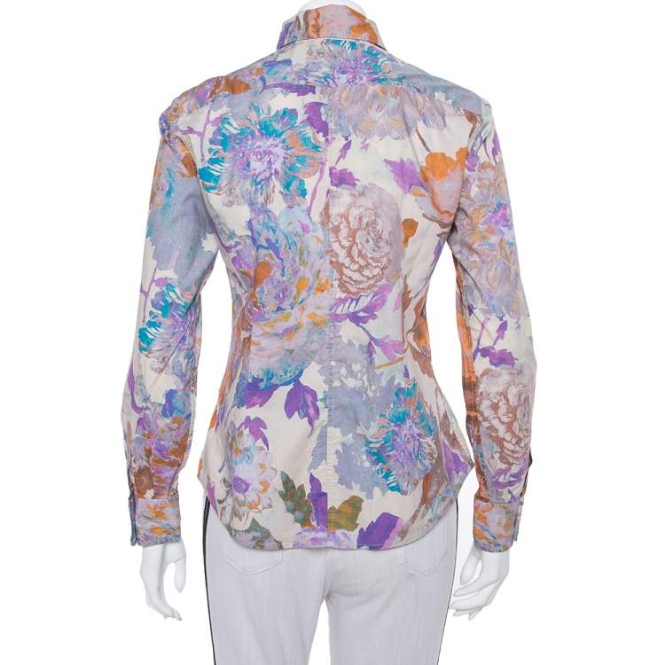 Pre Owned Etro Multicolor Abstract Floral Printed Cotton Button Front Fitted Shirt M