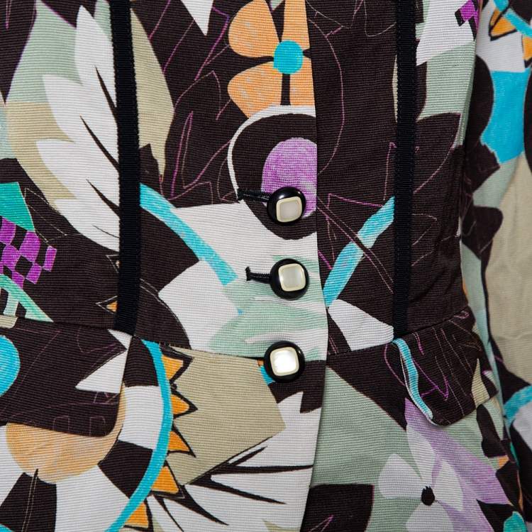 Pre Owned Etro Multicolor Abstract Printed Synthetic & Cotton Button Front Blazer M