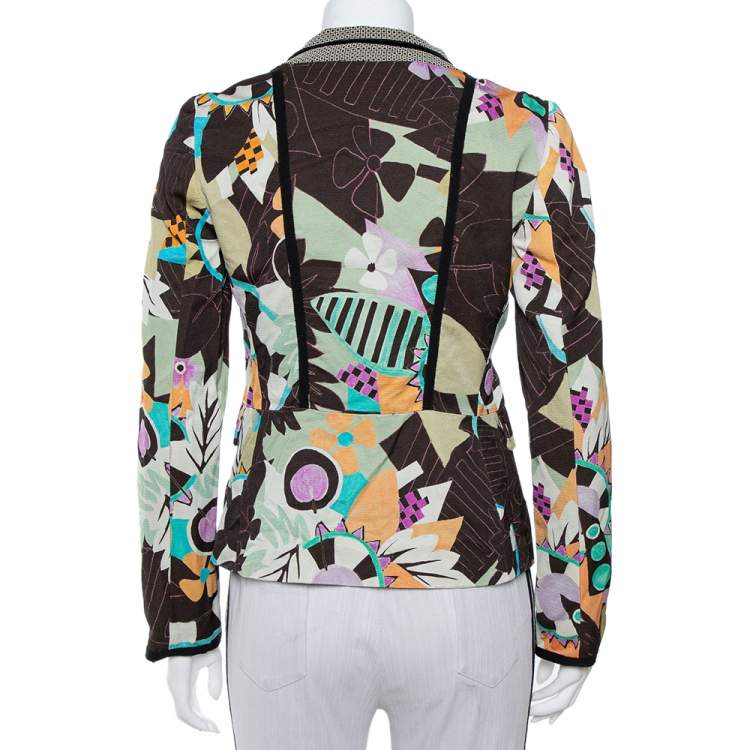 Pre Owned Etro Multicolor Abstract Printed Synthetic & Cotton Button Front Blazer M