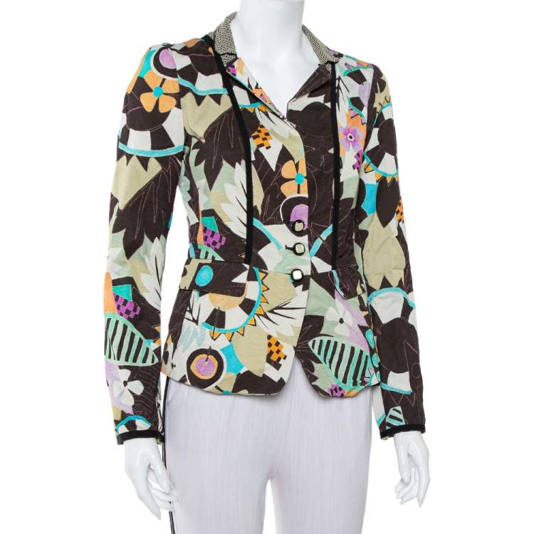 Pre Owned Etro Multicolor Abstract Printed Synthetic & Cotton Button Front Blazer M