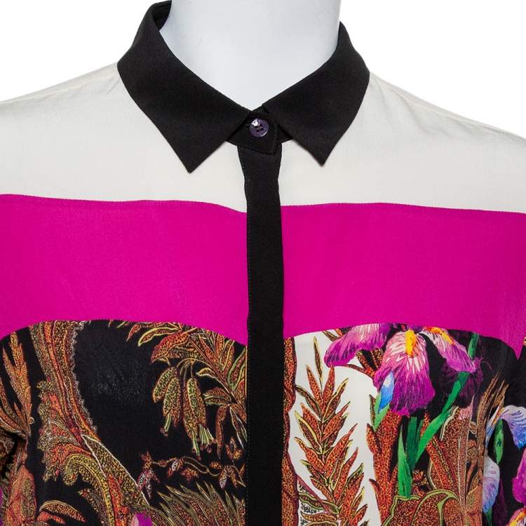 Pre Owned Etro Multicolor Floral Printed Silk Long Sleeve Shirt M
