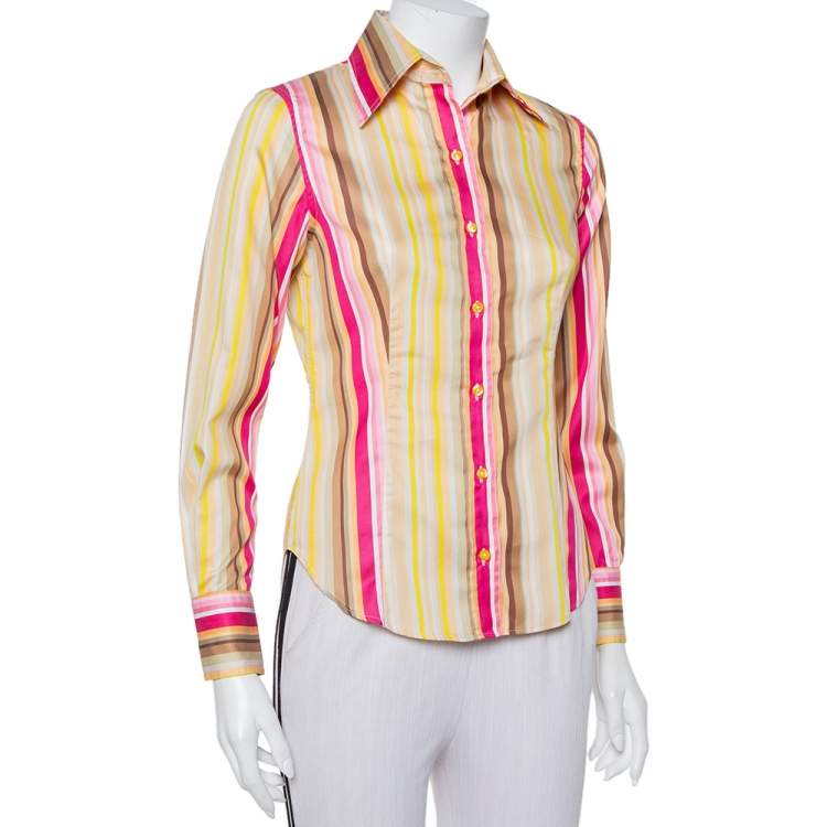 Pre Owned Etro Multicolor Striped Cotton Fitted Button Front Shirt S