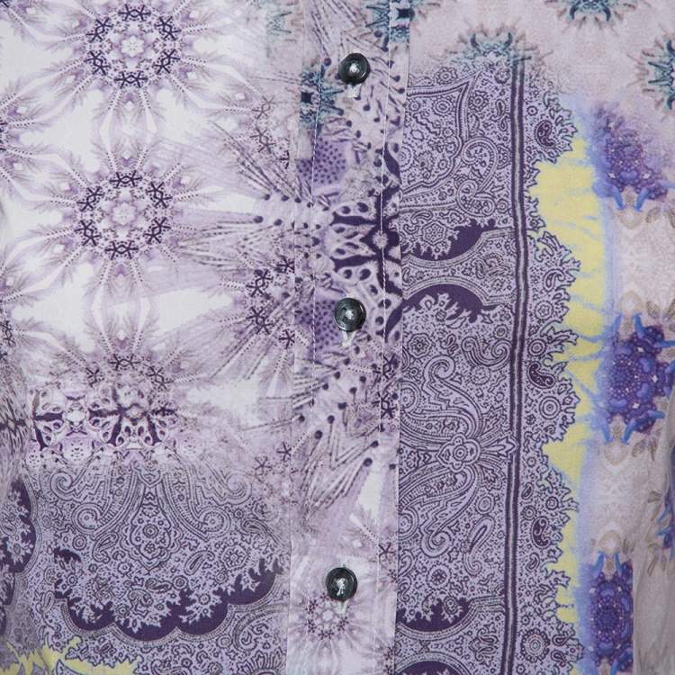 Pre Owned Etro Purple Printed Cotton Button Front Fitted Shirt S