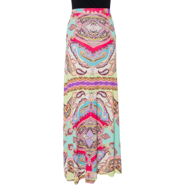 Pre Owned Etro Multicolor Paisley Printed Knit Maxi Skirt L