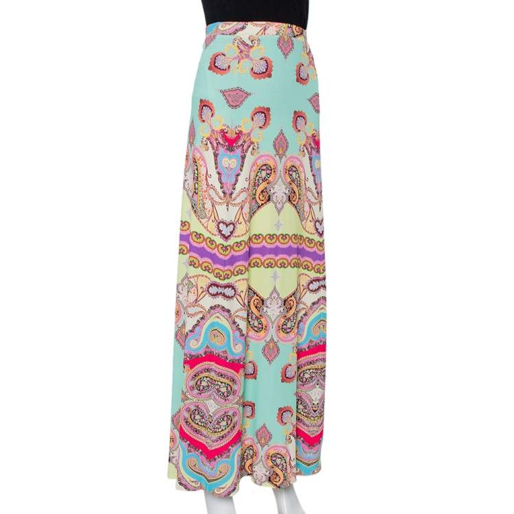 Pre Owned Etro Multicolor Paisley Printed Knit Maxi Skirt L