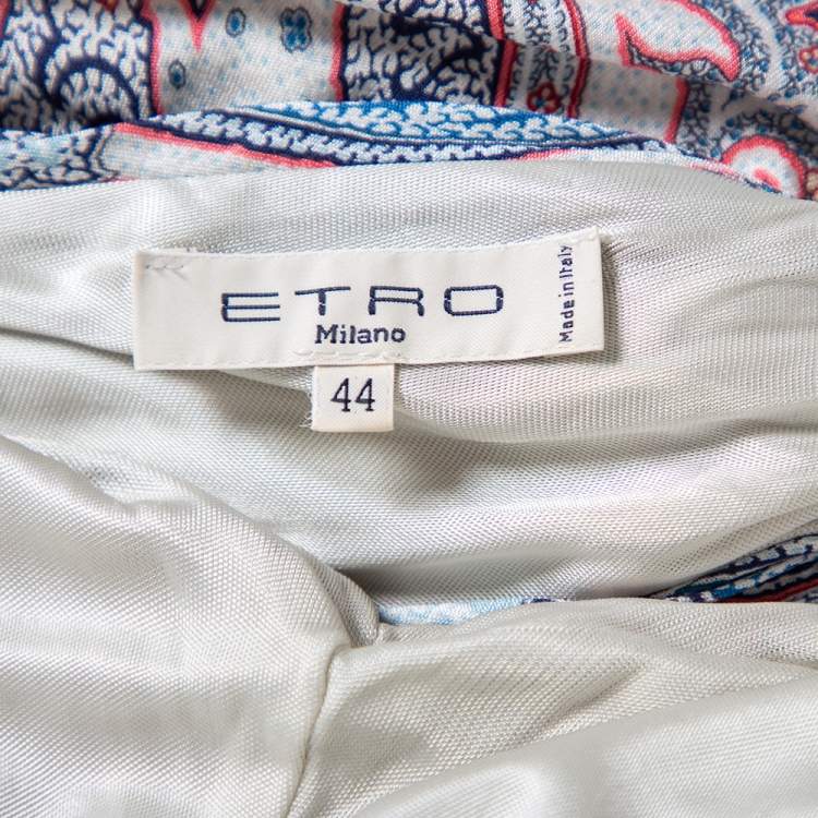 Pre Owned Etro Multicolor Paisley Printed Knit Ruched Belted Detail Maxi Dress M