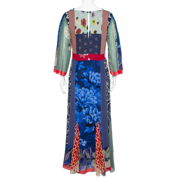 مملوكة مسبقًا Etro Blue Multiprinted Silk Maxi Dress M