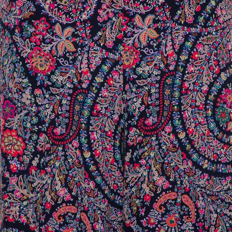 Pre Owned Etro Multicolor Floral Paisley Printed Silk Palazzo Pants XL