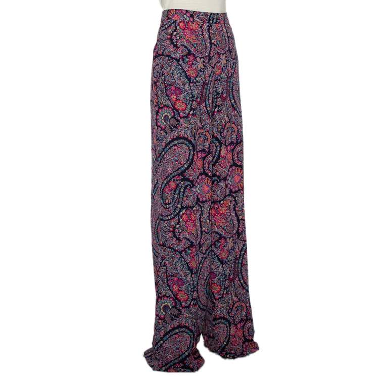 Pre Owned Etro Multicolor Floral Paisley Printed Silk Palazzo Pants XL
