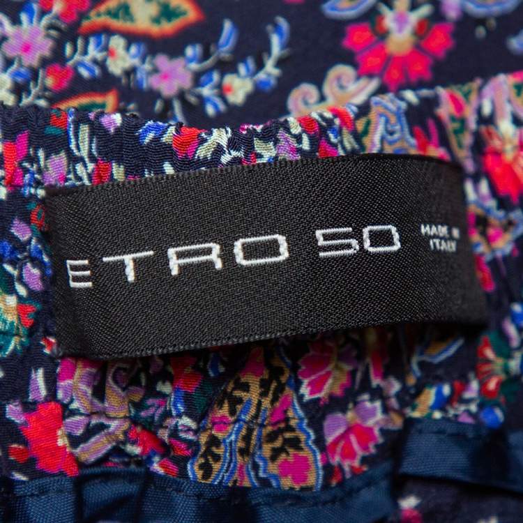 Pre Owned Etro Multicolor Floral Paisley Printed Silk Palazzo Pants XL