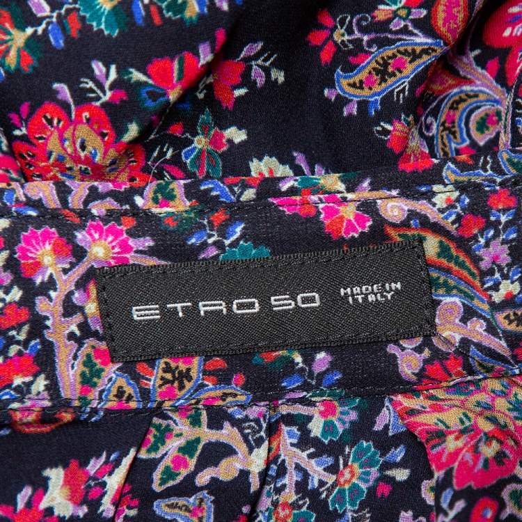 Pre Owned Etro Multicolor Floral Paisley Printed Ruffled Collared Top XL
