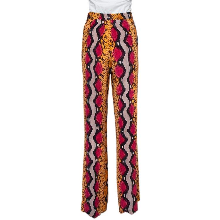 Pre Owned Etro Multicolor Snakeskin Printed Silk Wide Leg Pants S