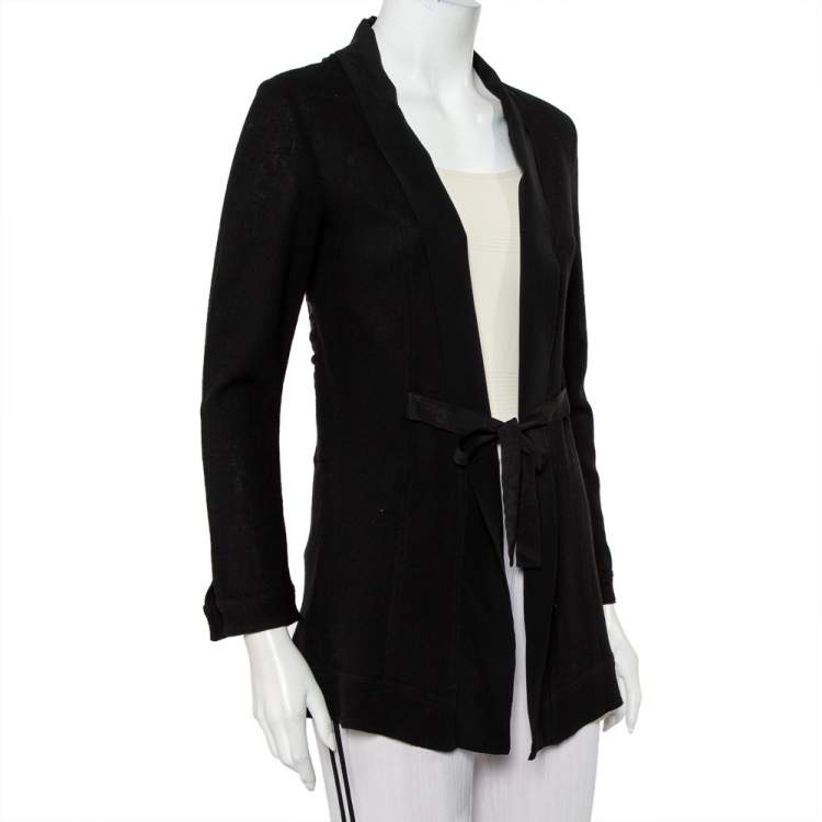 Pre Owned Etro Black Wool & Silk Trim Front Tie Detail Jacket S