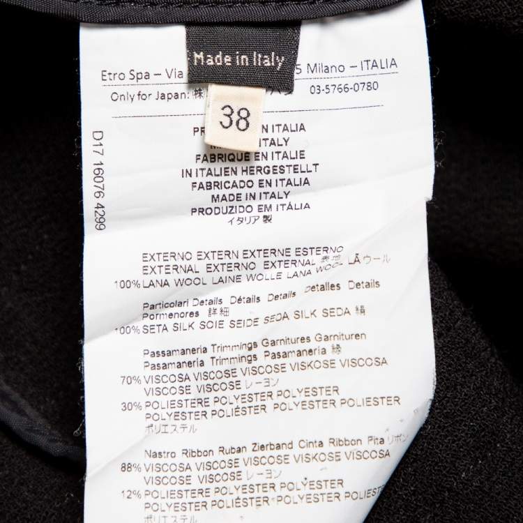 Pre Owned Etro Black Wool & Silk Trim Front Tie Detail Jacket S