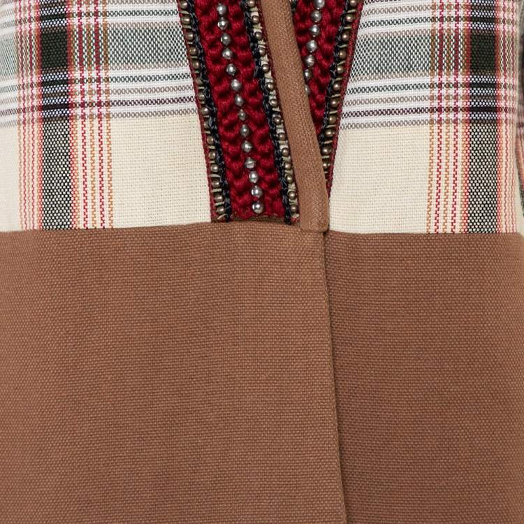 Pre Owned Etro Beige Checkered Paneled Cotton Tribal Trim Kimono Jacket M