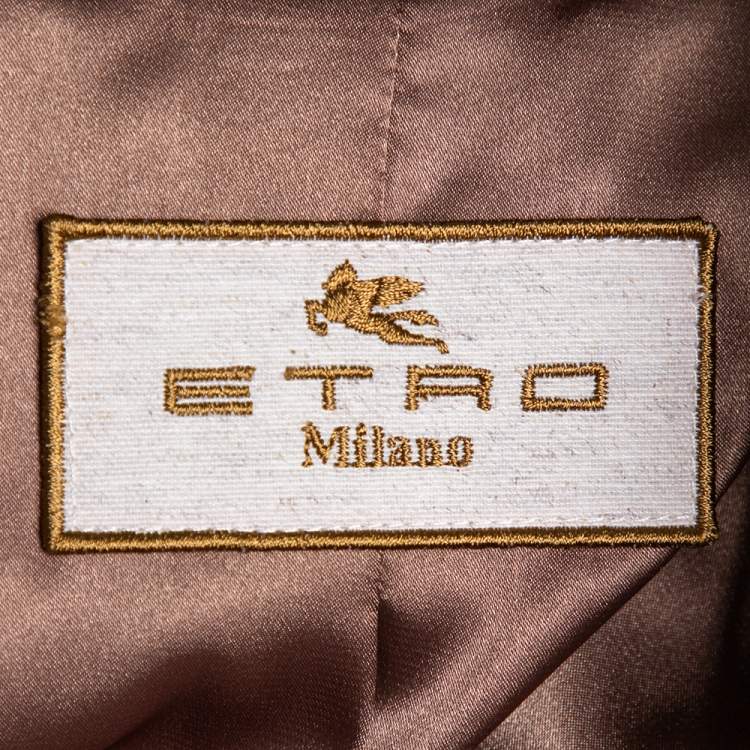 Pre Owned Etro Beige Checkered Paneled Cotton Tribal Trim Kimono Jacket M