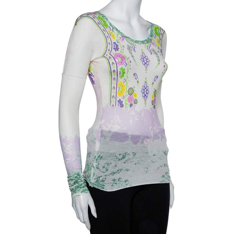 Pre Owned Etro Multicolor Floral Printed Cotton Long Sleeve T-Shirt M