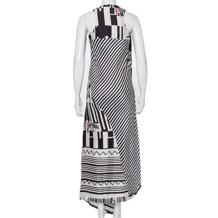 Pre Owned Etro Multicolor Printed Silk Draped Asymmetric Hem Maxi Dress S