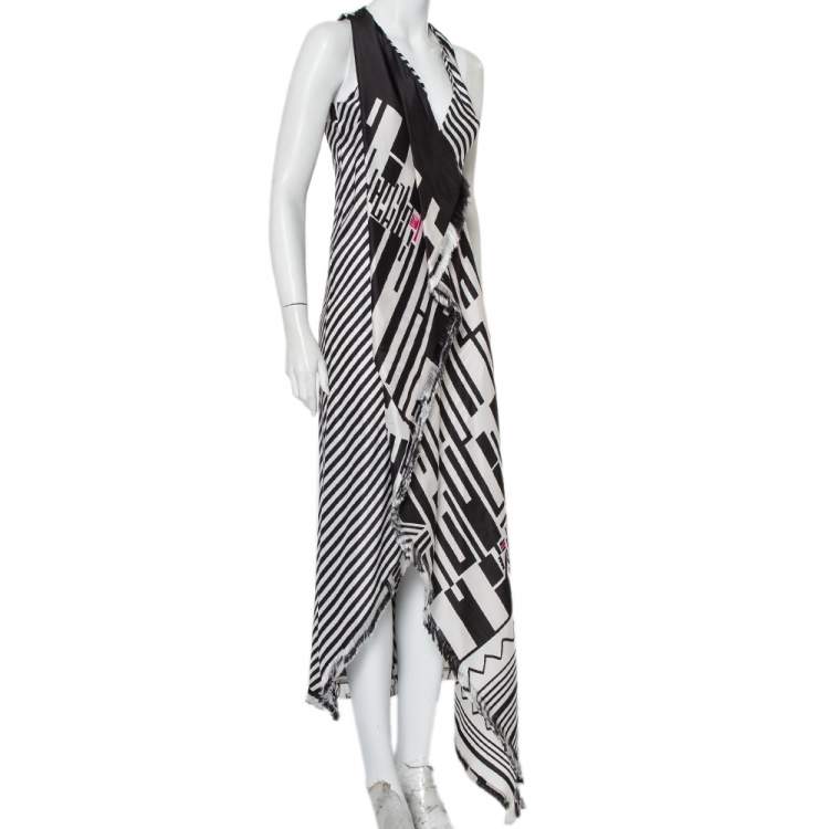 Pre Owned Etro Multicolor Printed Silk Draped Asymmetric Hem Maxi Dress S