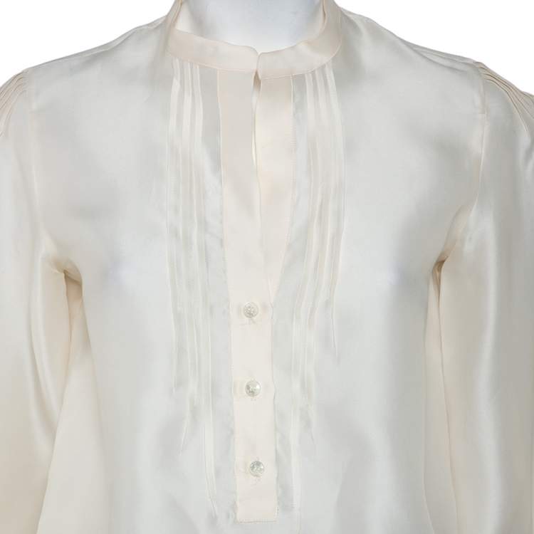 Pre Owned Etro Cream Silk Half Button Oversized Sleeve Detail Tunic M