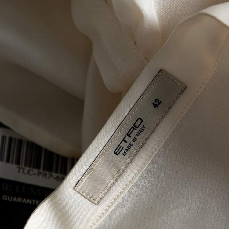Pre Owned Etro Cream Silk Half Button Oversized Sleeve Detail Tunic M