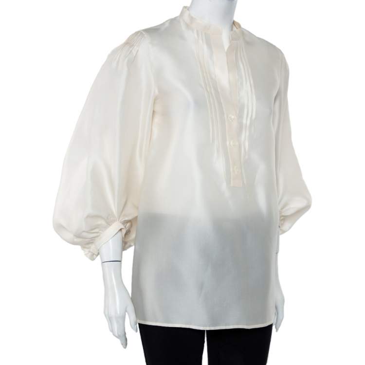 Pre Owned Etro Cream Silk Half Button Oversized Sleeve Detail Tunic M