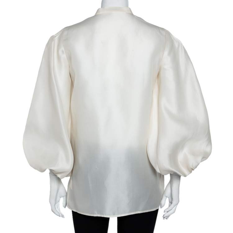 Pre Owned Etro Cream Silk Half Button Oversized Sleeve Detail Tunic M