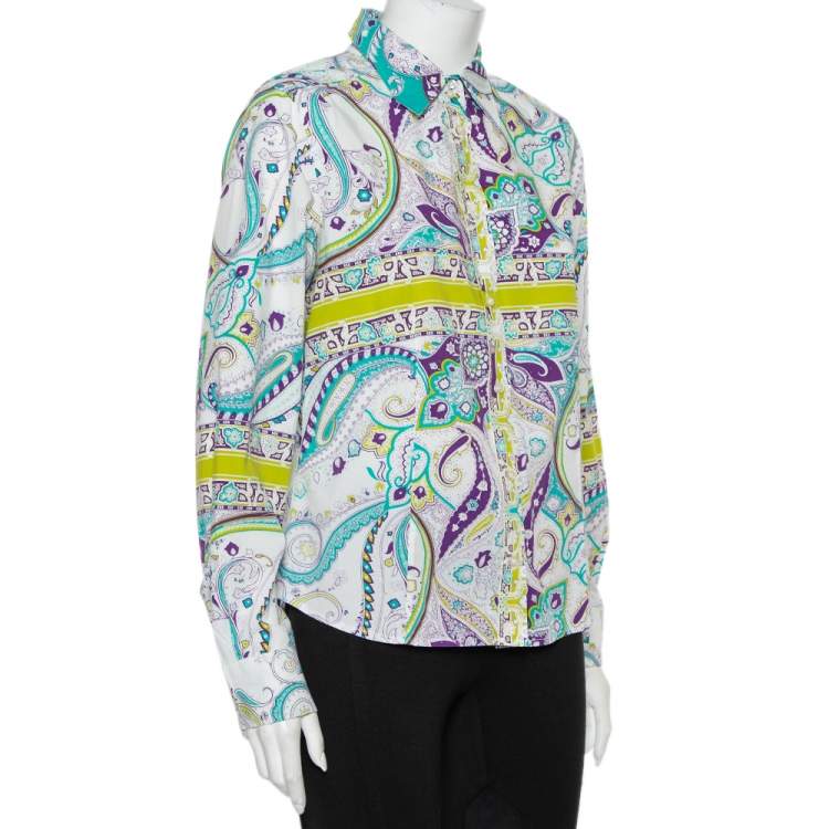 Pre Owned Etro Multicolor Paisley Prited Cotton Button Front Shirt L