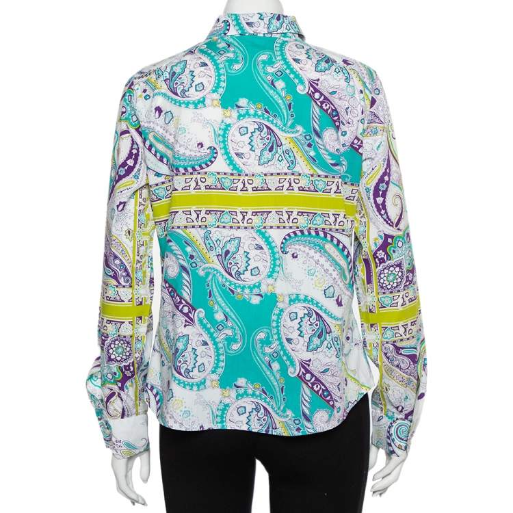 Pre Owned Etro Multicolor Paisley Prited Cotton Button Front Shirt L