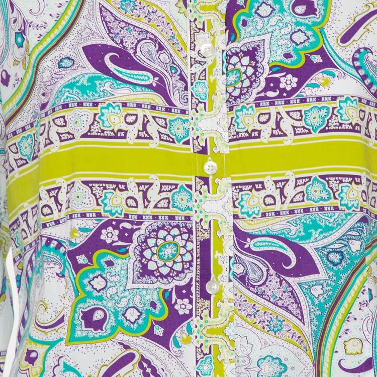 Pre Owned Etro Multicolor Paisley Prited Cotton Button Front Shirt L