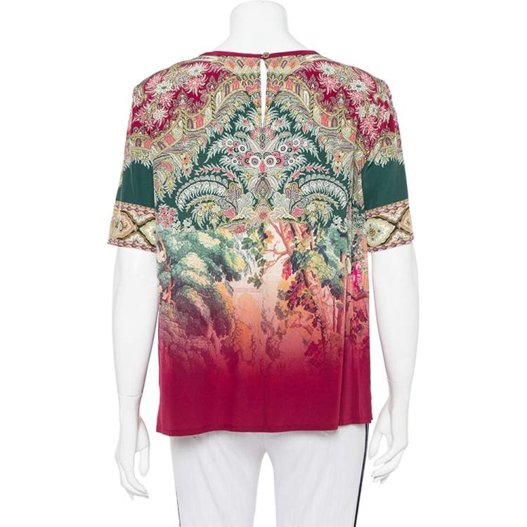Pre Owned Etro Multicolor Paisley Printed Silk Ombre Effect Short Sleeve Top M