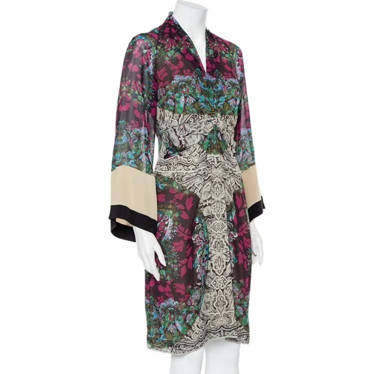 Pre Owned Etro Multicolor Paisley Printed Silk Draped Detail Midi Dress M