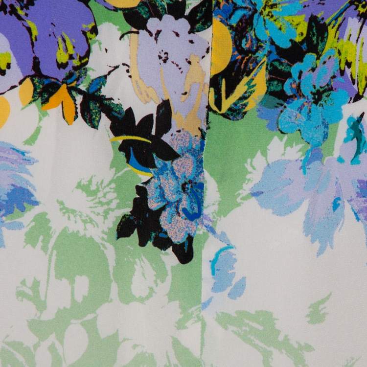 Pre Owned Etro Multicolor Printed Silk Draped Detail Midi Dress L