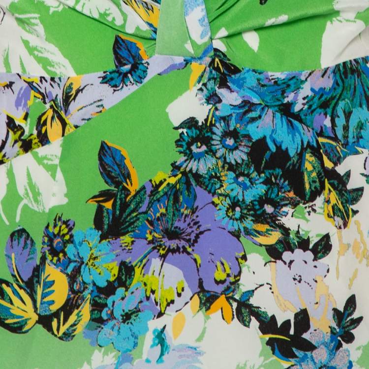 Pre Owned Etro Multicolor Printed Silk Draped Detail Midi Dress L