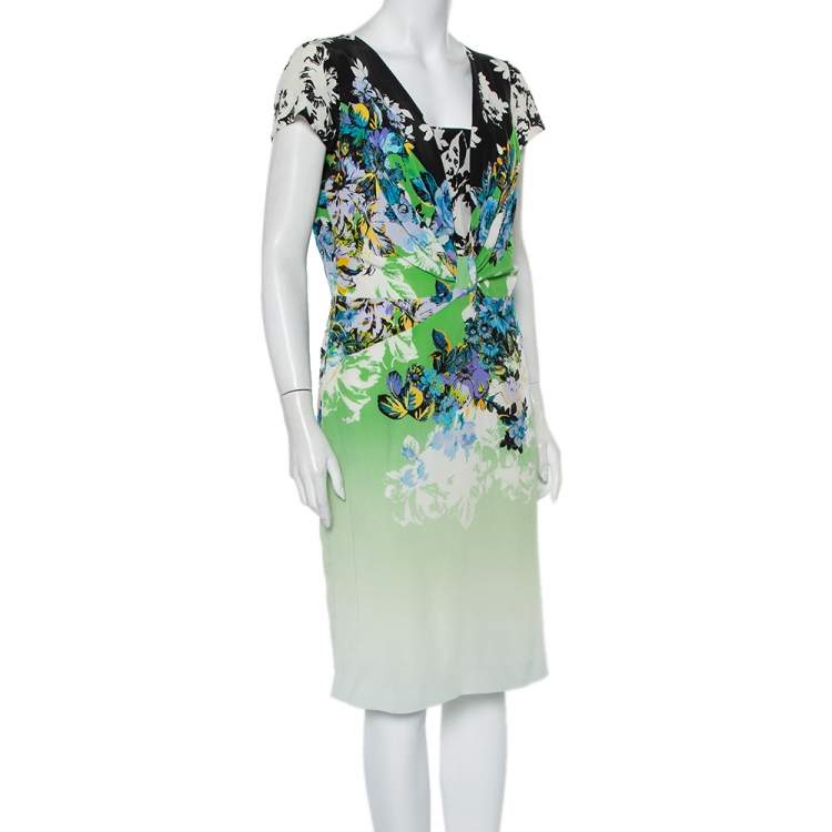 Pre Owned Etro Multicolor Printed Silk Draped Detail Midi Dress L