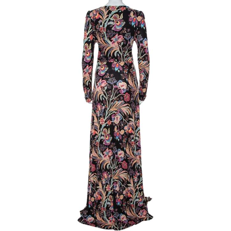 Pre Owned Etro Multicolor Floral Printed Jersey Embellished Detail Maxi Dress L