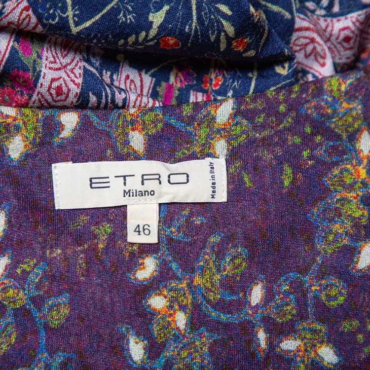 Pre Owned Etro Multicolor Printed Knit Draped Waist Detail Maxi Dress L