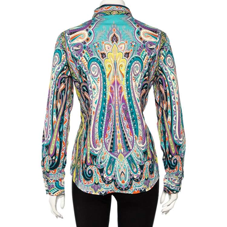 Pre Owned Etro Multicolor Paisley Printed Cotton Button Front Shirt L