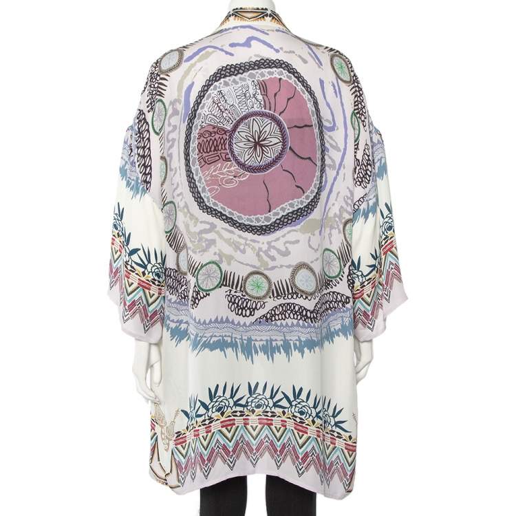 Pre Owned Etro Multicolor Abstract Printed Silk Open Front Oversized Shrug S