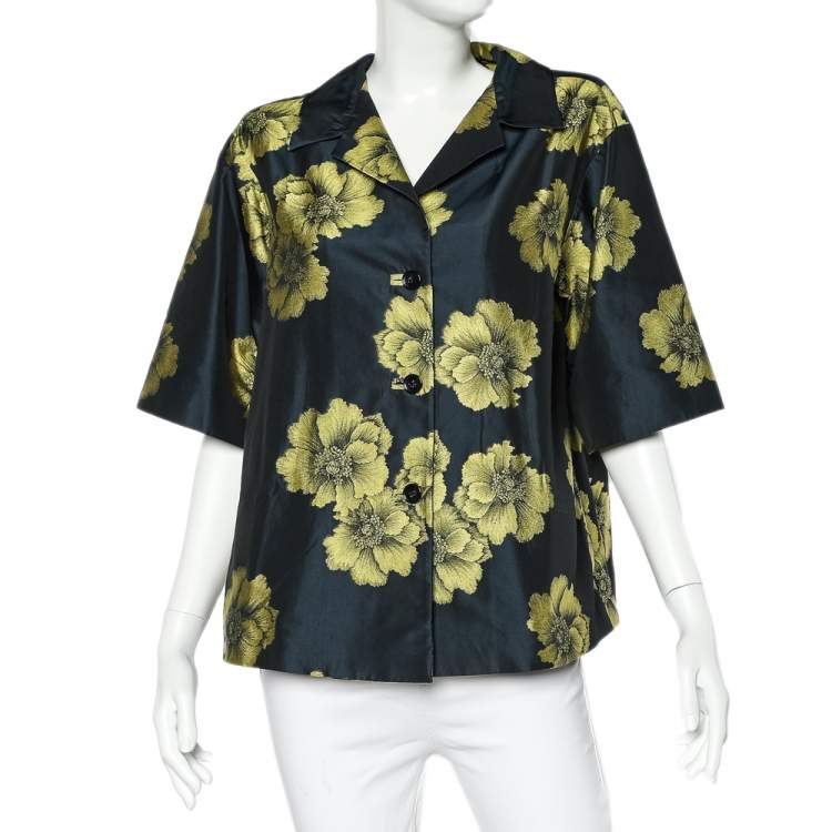 Pre Owned Etro Midnight Blue Floral Silk Jacquard Belted Lightweight Jacket S