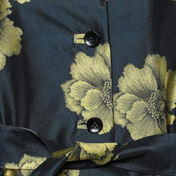 Pre Owned Etro Midnight Blue Floral Silk Jacquard Belted Lightweight Jacket S