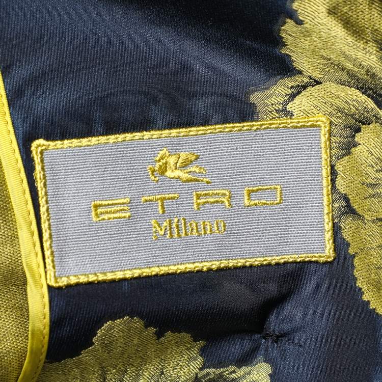 Pre Owned Etro Midnight Blue Floral Silk Jacquard Belted Lightweight Jacket S